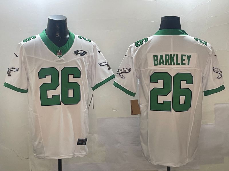 Men Philadelphia Eagles #26 Barkley White Thanksgiving three generations 2024 Nike Limited NFL Jersey style 3